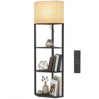HOMCOM Corner Floor Lamp with Shelves and Lights, Modern Dimmable Standing Lamp with 3000K/4000K/6000K Colour Temperature(m-11)