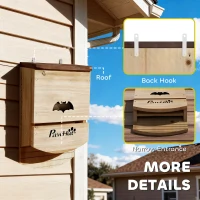 PawHut Bat Boxes, Pack of 3 Wooden Bat Houses for Outdoor, Garden, Farm, Easy to Hang, 23 x 9.5 x 36.5 cm, Natural(m-7)