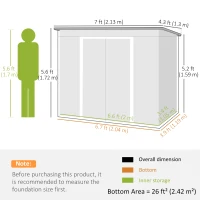 Outsunny 7 x 4ft Galvanised Steel Garden Shed, with Foundation Kit - Dark Grey(m-3)