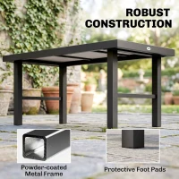 Outsunny Metal Garden Coffee Table, Outdoor Side Table with SPC Woodgrain Tabletop for Outside, Garden, Balcony, Porch, 100 x 53 x 46cm, Grey(m-5)