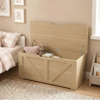 HOMCOM 127L Home Storage Box, with Safety Hinges - Nature Wood Finish(m-8)