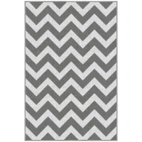 Outsunny Outdoor Rug Reversible Mat Plastic Straw Rug Portable RV Camping Mat for Garden Deck Picnic Indoor, 121 x 182 cm (4 x 6 ft), Light Grey & White(m-1)