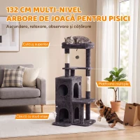 PawHut Ansamblu pentru Pisici, 132 cm, Pluș PAL, Gri Închis(m-4)