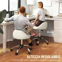 HOMCOM Sgabello con Ruote, Seduta Girevole, Altezza Regolabile e Rivestimento in Finta Pelle PU, Bianco(m-4)