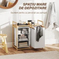 HOMCOM Coș pentru rufe cu 2 saci detașabili, mânere și raft din bambus, 70x36x70 cm, alb(m-4)