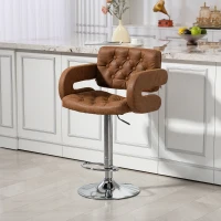 HOMCOM PU Leather Upholstered Swivel Bar Stool, Height Adjustable with Back, Armrest, Footrest, Brown(m-12)