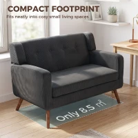 HOMCOM 2 Seater Sofa, 118 cm Corduroy Small Loveseat with Spring Cushion, Wood Legs for Small Space, Living Room, Dark Grey(m-6)