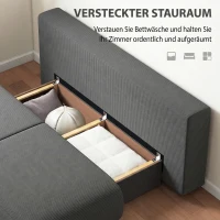 HOMCOM Schlafsofa mit verstellbarer Rückenlehne, Bettfunktion, verstecktem Stauraum und Cordbezug, Grau(m-5)