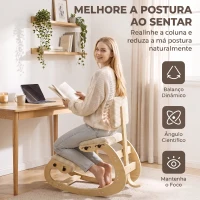 HOMCOM Cadeira de Joelhos Ergonómica com Encosto, Apoio para Joelhos e Bombazina Creme(m-4)