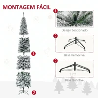 HOMCOM Árvore de Natal Estreita 270 cm com Efeito Neve, 1014 Ramos e Suporte Metálico, Verde e Branco(m-6)