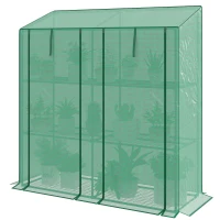 Outsunny Mini-Gewächshaus, 3 Etagen, 6 Drahtregale, 2 Öffnungen, Kunststoff-Plane, Grün(m-11)