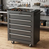 HOMCOM 5-Drawer Tool Chest with Wheels, Steel Lockable Tool Storage Cabinet with Handle, 2 Keys for Garage, Workshop, Black(m-2)