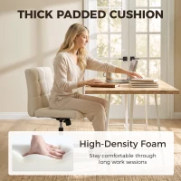 HOMCOM Armless Office Chair, Cross Legged Linen Computer Desk Vanity Chair with Wide Seat, Rocking Function, Beige(m-5)