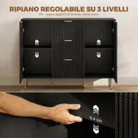 HOMCOM Credenza Moderna con 3 Cassetti, 2 Armadietti e Ripiani Regolabili, Legno e Metallo, Nero(m-5)