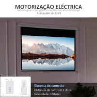 HOMCOM Tela de Projeção Elétrica 100 Polegadas Tela de Projeção Motorizada Formato 16:9 com Controlo Remoto para Cinema am Casa Exterior Festas 253x7,5x168cm Branco(m-4)