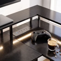 HOMCOM L Shaped Gaming Desk with LED Lights and Power Outlets, 150cm Corner Computer Desk for Small Space, Black(m-13)