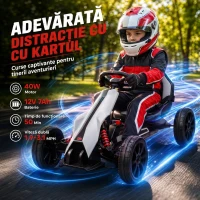 HOMCOM Go-Kart Electric Pentru Copii 3-8 Ani, 3-5 Km/h, Alb(m-4)
