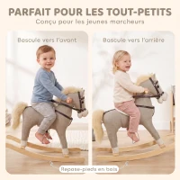 AIYAPLAY Cheval à bascule pour enfants, jouet à bascule bébé en tissu effet lin avec effets sonores et poignées de sécurité, gris(m-6)