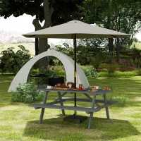 Outsunny 6 Seater Wooden Picnic Table Bench for Outdoor Garden or Patio with Parasol Cutout 150 cm Grey(m-2)