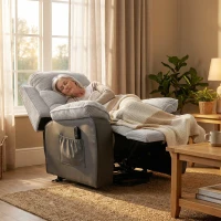 HOMCOM Power Lift Chair for Elderly, Corduroy Recliner with Wide Seat, High Back, USB Port, Side Pockets, Light Grey(m-8)