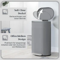 HOMCOM Mülleimer 30L Treteimer mit Deckel Fußpedal herausnehmbarem Inneneimer Soft-Close-Funktion 36,5 x 31,2 x 60,8 cm, Grau(m-5)