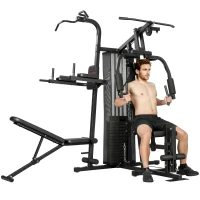 SPORTNOW Multifunctionele trainingsstation, thuissportapparaat voor meer dan 10 oefeningen, gewichten, verstelbare fitnessbank, zwart(m-15)