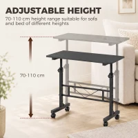 HOMCOM Overbed Table Adjustable Height Sofa Side Table with Wheels 80 x 40 cm Black(m-4)