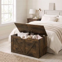 HOMCOM 100L Home Storage Box, with Safety Hinge - Rustic Brown Wood-Effect(m-2)
