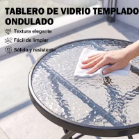 Outsunny Mesa Auxiliar de Vidrio Redonda Plegable Mesa de Jardín con Hebilla de Seguridad Borde Cubierto de Metal Patio Interior y Exterior Ø45x50 cm Negro(m-6)