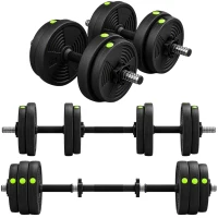 SPORTNOW Haltères 2 en 1 réglables, haltères libres avec poignées antidérapantes, 15 kg - barres incluses noir et vert(m-12)