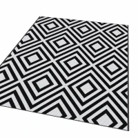 Outsunny Reversible Outdoor Rug, Plastic Straw Mat w/ Carry Bag Ground Stakes for Garden RV Picnic Beach Camping 182x274cm Black(m-12)