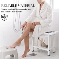 HOMCOM Shower Bench 2-Tier Shower Stool Bathroom with Shelf White and Grey(m-4)