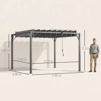 Outsunny 3 x 3(m) Outdoor Pergola with Retractable Roof, Aluminium Louvered Patio Gazebo Canopy for Garden, Patio, Grey(m-3)