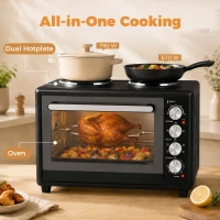 HOMCOM 46L Mini Oven with Dual Hot Plates, Electric Countertop Cooker with Convection, 90–230°C Adjustable Temperature(m-4)