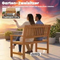 Outsunny Gartenbank 2-Sitzer Wetterfest Holzbank mit Lamelldesign Armlehnen, Holz Sitzbank bis 320 kg 112 x 64 x 92 cm Naturholz(m-5)
