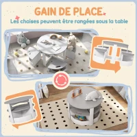 AIYAPLAY Table Enfant avec 4 Chaises 5 Pièces avec Rangement, Cadeau pour Fille Garçon 3-8 Ans, Ø 78 x 49 cm, Gris(m-5)