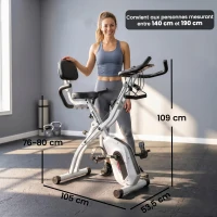 SPORTNOW Vélo d'Appartement Pliable Vélo de Fitness 3 en 1 Silencieux Connecté Kinomap Bluetooth et Zwift 105x53,5x109cm Blanc(m-3)