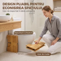 HOMCOM Scaun Pliabil de Toaletă din Bambus cu Picioare Antiderapante, Stejar(m-5)