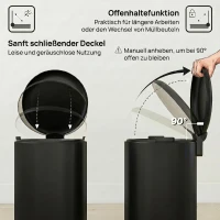 HOMCOM Prullenbak 30L Pedaalemmer met Deksel Voetpedaal Binnenemmer, Zacht Sluitend, 36 x 30 x 63,5 cm, Zwart(m-5)