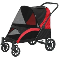 PawHut Passeggino per Cani Taglia Media Pieghevole con Finestre a Rete, Cuscino e Guinzagli, 124x67x100 cm, Nero(m-11)