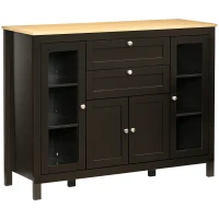 HOMCOM Modern Storage Cabinet, Sideboard with Oak Top, 4 Doors, 2 Drawers and 5 Adjustable Shelves, Black Brown(m-1)