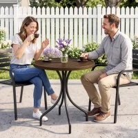 Outsunny Φ66cm Galvanised Steel Garden Table - Brown(m-7)