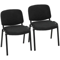 HOMCOM Linen-Look Fabric Reception Chairs, Stackable Meeting Chairs Set of 2 with Backrest, Padded Seat for Office, Black(m-1)