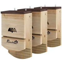 PawHut Bat Boxes, Pack of 3 Wooden Bat Houses for Outdoor, Garden, Farm, Easy to Hang, 23 x 9.5 x 36.5 cm, Natural(m-11)