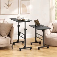 HOMCOM Overbed Table Adjustable Height Sofa Side Table with Wheels 80 x 40 cm Black(m-2)