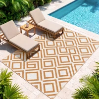 Outsunny Tapete de Exterior Reversível de Plástico Impermeável para para Varanda Pátio Campismo Praia 182x274cm Marrom e Branco(m-8)