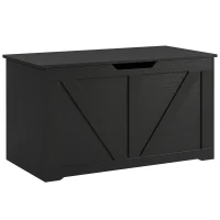 HOMCOM 100L Home Storage Box, with Safety Hinge - Black Wood-Effect(m-15)