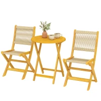 Outsunny Balkonmöbel Set 3 teilig Polyrattan Holz klappbar Gartenmöbel Set mit Tisch 2 Stühle, Atmungsaktiv(m-11)