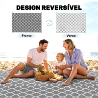 Outsunny Tapete de Exterior Moderno Reversível e Impermeável para Varanda Campismo Praia 182x274cm Cinza e Branco(m-7)