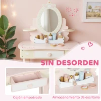 AIYAPLAY Tocador para Niñas 2 en 1 Escritorio con Taburete Espejo Cajón 7 Accesorios para Niños a Partir de 3 Años Rosa(m-6)